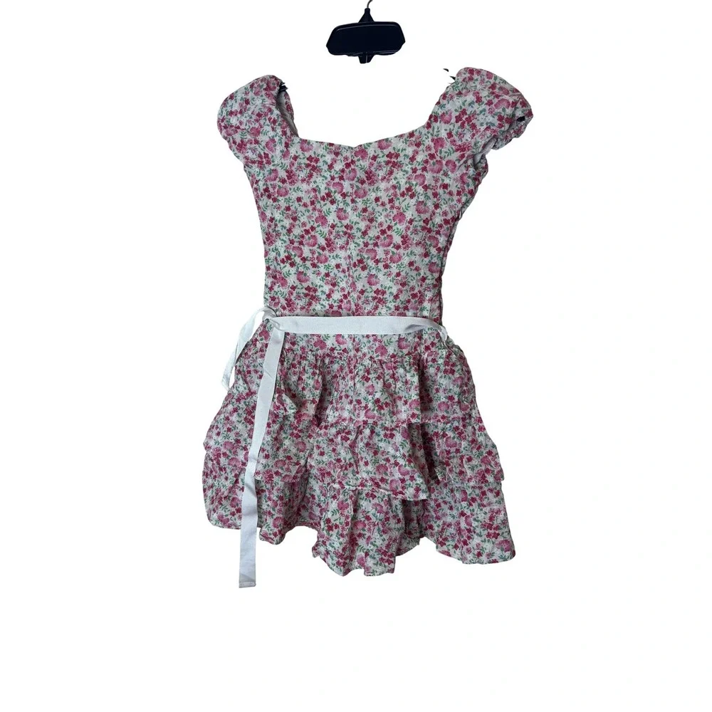 Ralph Lauren Dress‎ Girls 7 Pink Floral Ruffle Fit & Flare Cotton Summer Party